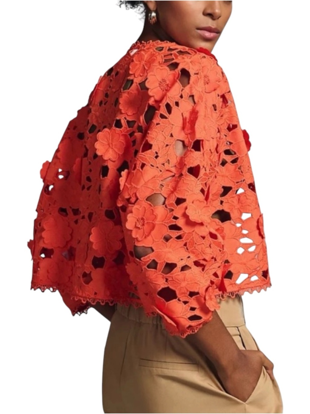 SAACHI Floral Lace Cut-Out Orange Bolero Cardigan ONE SIZE in Coral